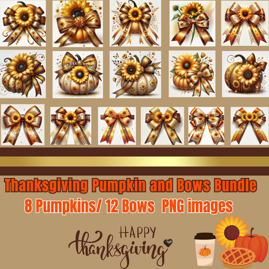 Thanksgiving Pumpkin & Bows PNG Images: Festive Digital Downloads for Creative Projects