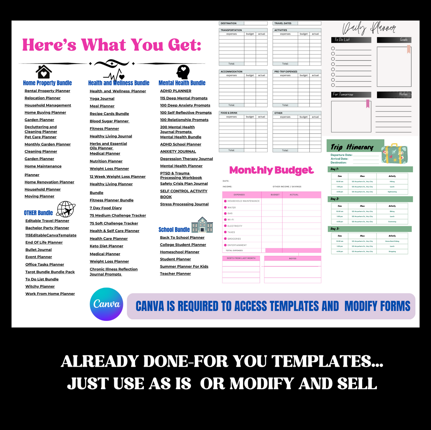 700 Plus PLR DONE FOR YOU CANVA TEMPLATES BUNDLE READY TO USE AS IS MODIFY AND RESELL